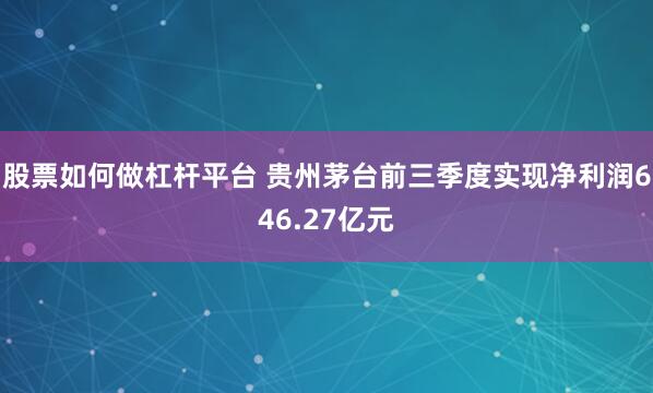 股票如何做杠杆平台 贵州茅台前三季度实现净利润646.27亿元